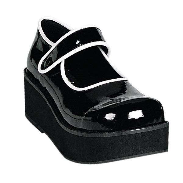 Demonia Sprite-01 Black/White Patent Schuhe Herren D781-253 Gothic Mary Jane Schuhe Plateau Schwarz Deutschland SALE